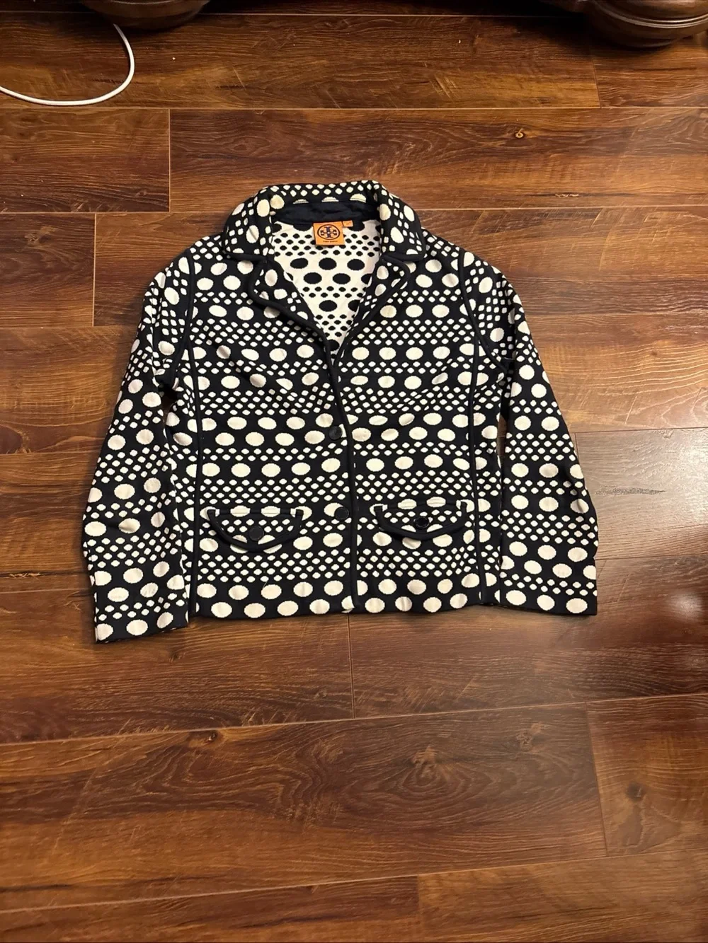 Tory Burch Elijah Jacket Blazer Navy Blue Dots Womens XSmall Button Front